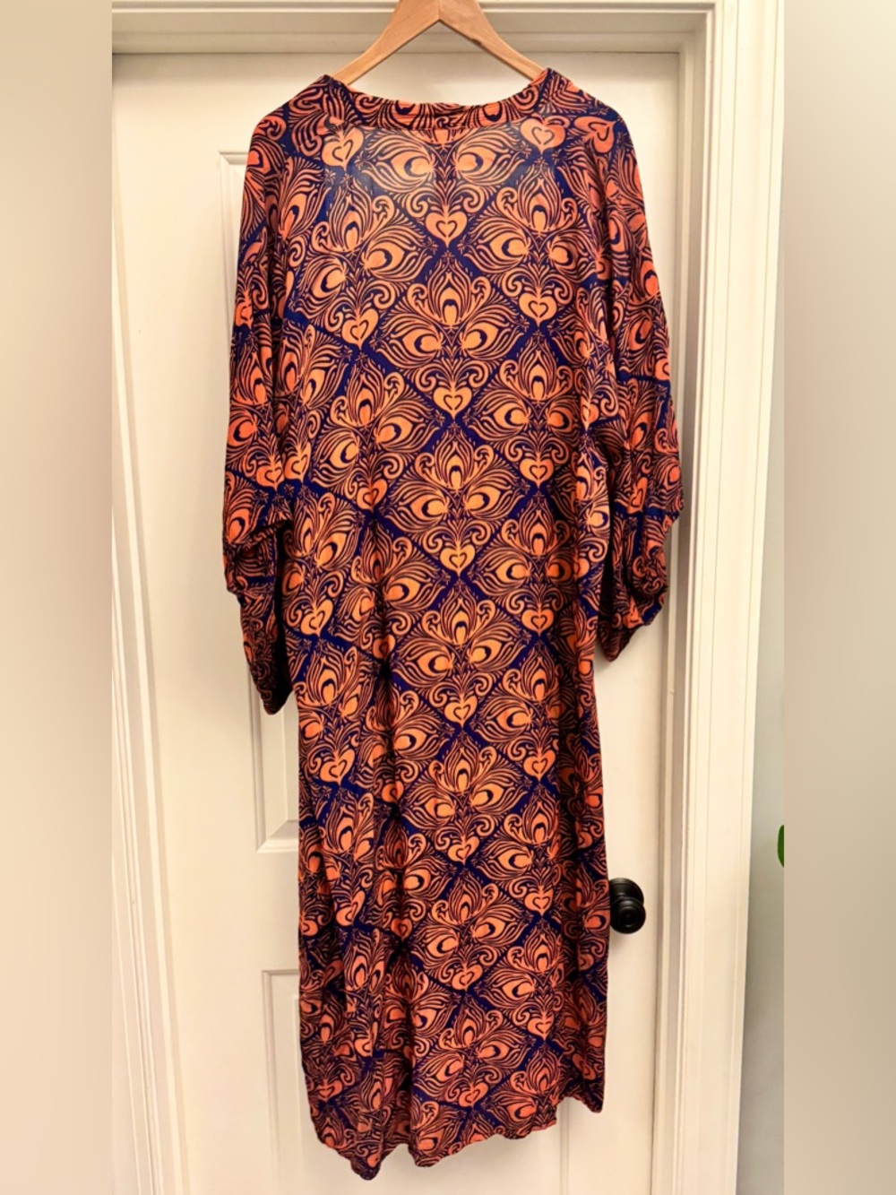 Free People | Riviera Printed Open Duster in Navy Blue & Rust Orange | OS - Picture 6 of 11